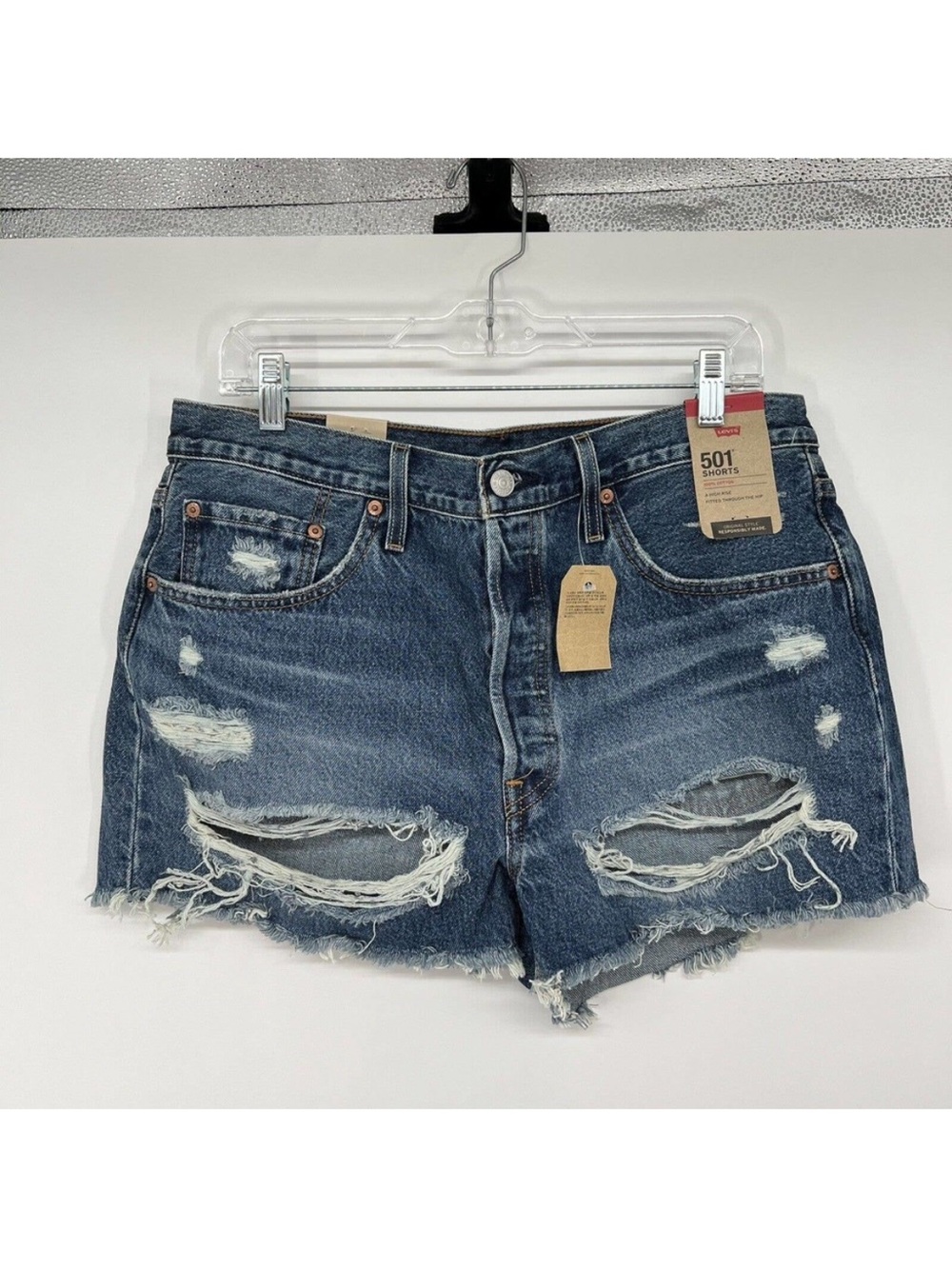 Levi's Distressed Denim Jean Shorts - Blue